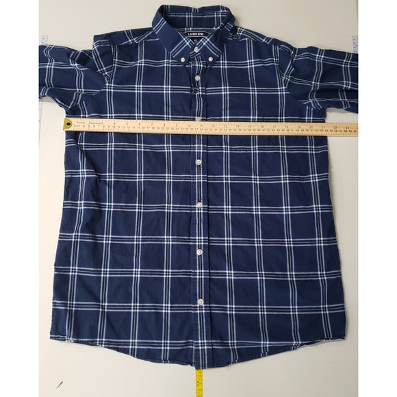 Lands End Mens XL Navy Blue Plaid Button Down Long Sleeve Shirt Preppy Outdoorsy - Picture 3 of 6